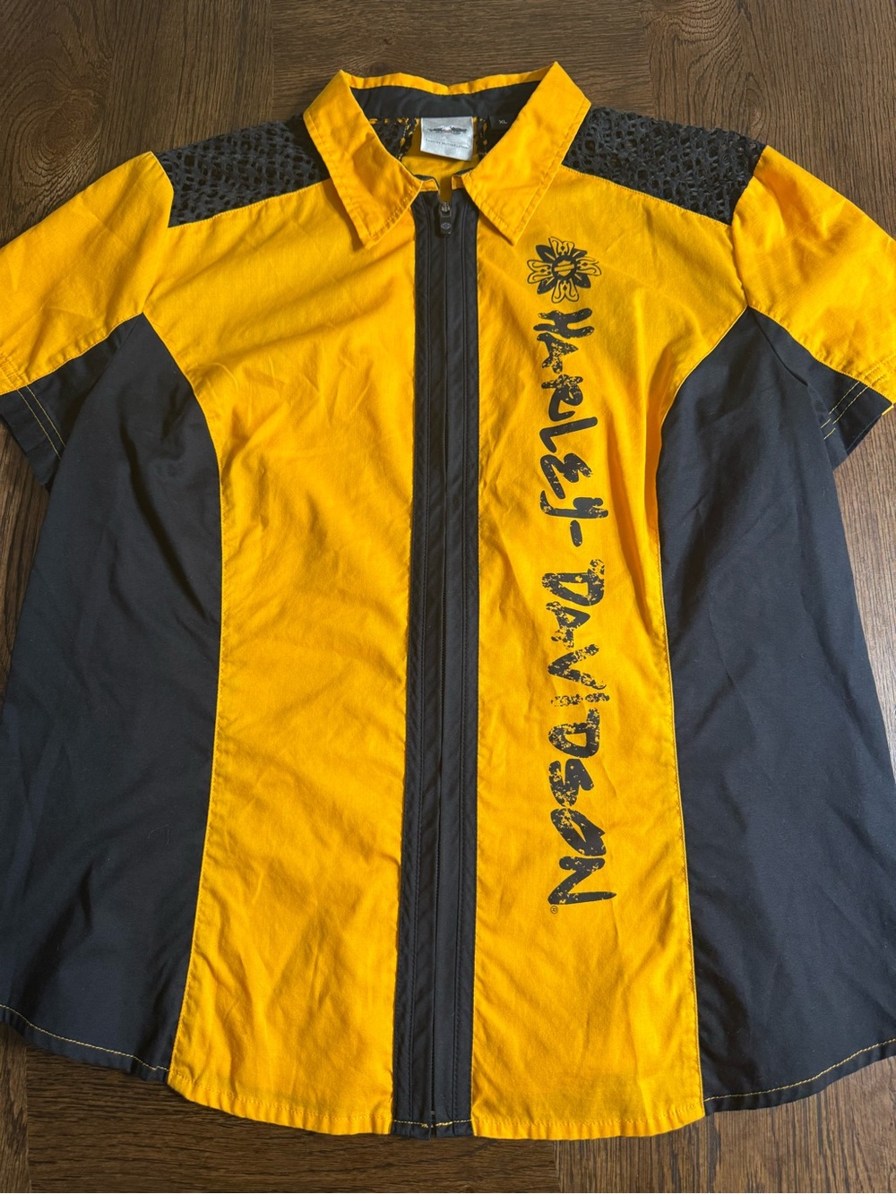 Harley-Davidson Yellow and Black womens zippered Casual Shirt Size XL
